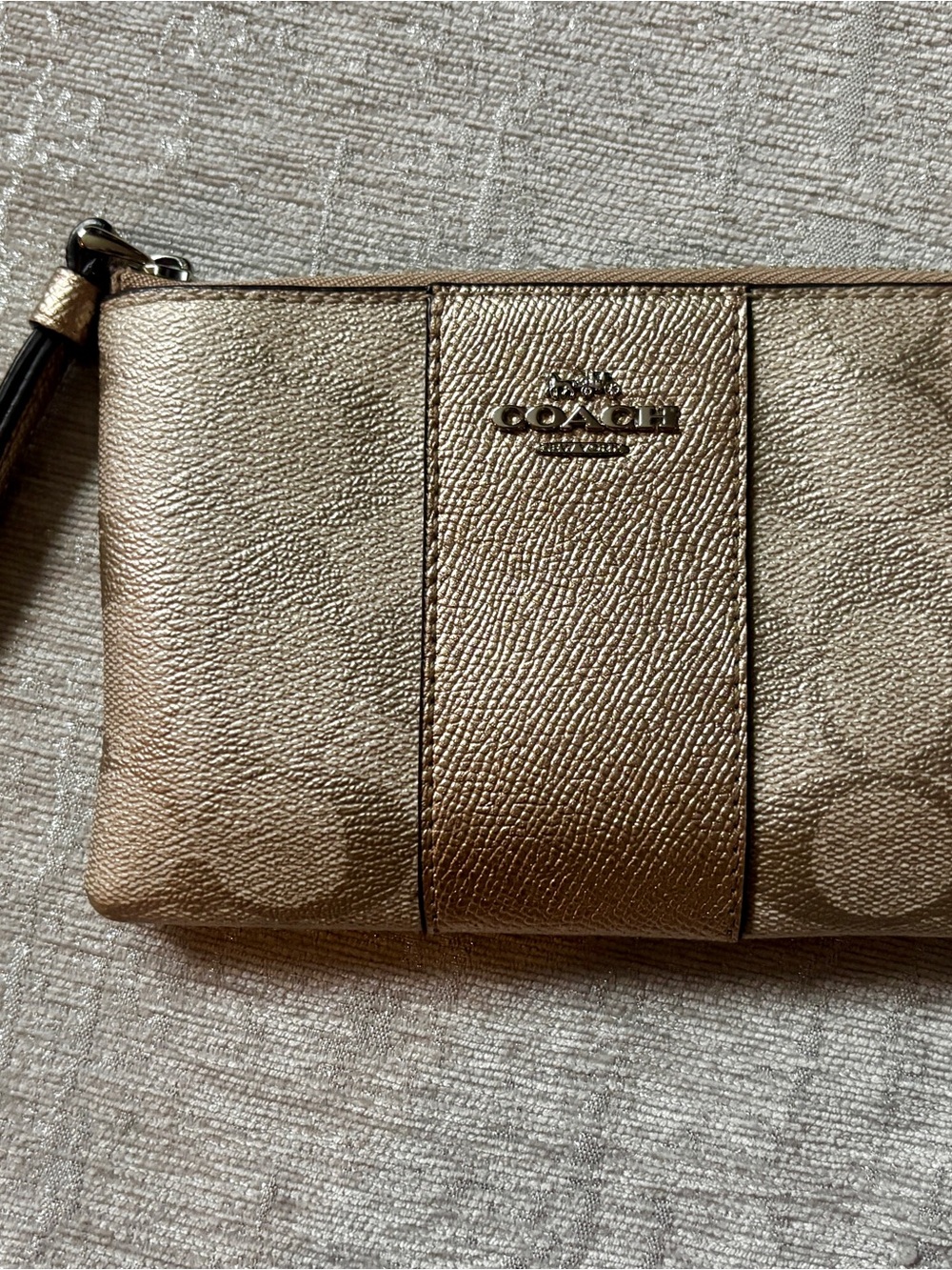 Coach Metallic Gold Pebble Leather Wristlet